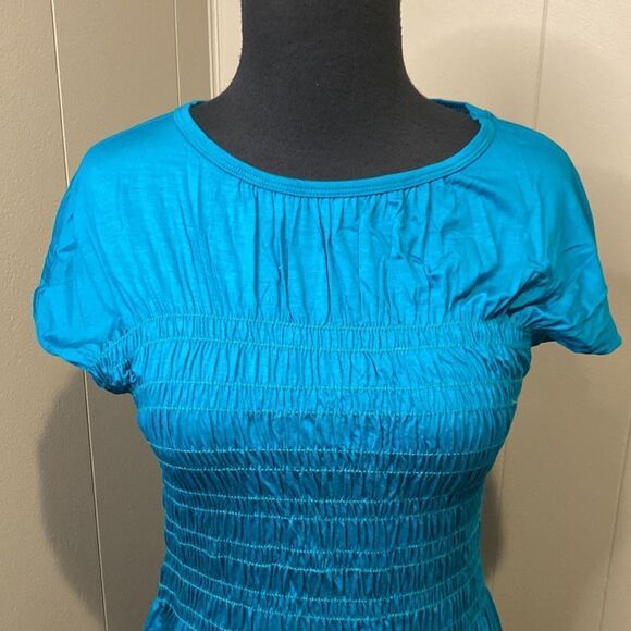 Trina Turk Small Blue Entertain Smocked Knee-Length Dress - Picture 4 of 10